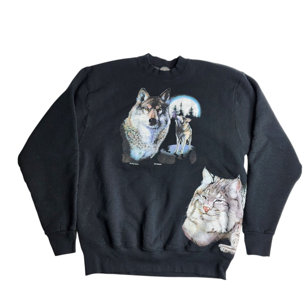 Vintage Leinie Lodge Member Wrap Around Wolf Shirt Big Print Leinenkugel Size XL